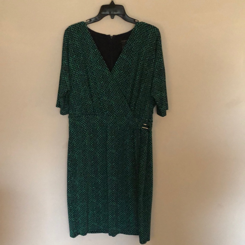 Ann Taylor Black and Dark Turquoise Contemporary Print Wrap Dress. Size Large